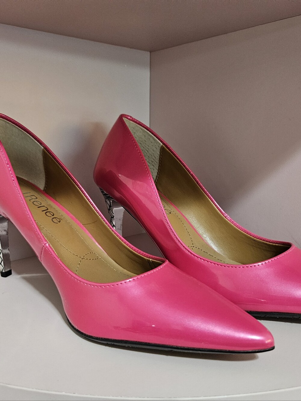 Hot Pink Pointed-Toe Pumps Silver Heels Retail $130